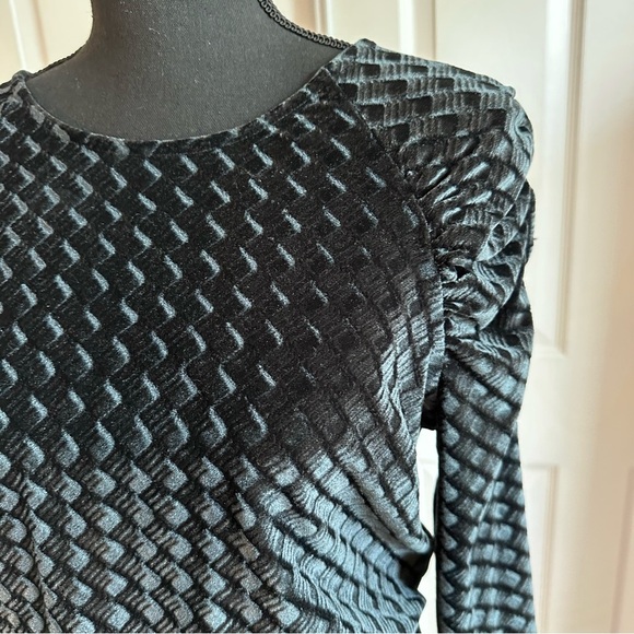 Who What Wear Black Textured Velvet Long Sleeve Dress - Picture 4 of 7